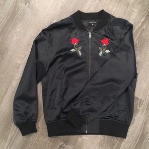 Rose embroidered bomber jacket